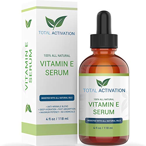 Total Activation Vitamin E Oil 100% Pure Cold Pressed Natural Antioxidant, Dry Skin Treatment Body Moisturizer Anti-Aging Skin Moisturizer Ultra-Hydrating Skin Healer Hair and Nail Growth Oil 4 oz