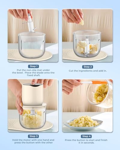Image of AEXERO Large Capacity Vegetable Chopper Electric for Kitchen, 2 Stainless Steel Blades, One Touch Operation, for Mincing Garlic and More, 100 Watt (Apricot)