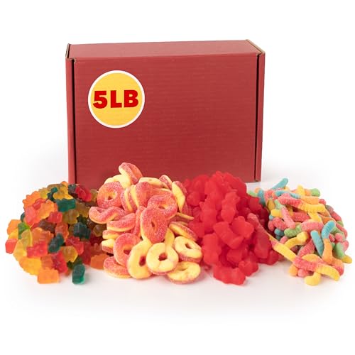 Image of 5 lb Bulk Gummy Candy Mix - Gummy Bears, Sour Gummy Worms, Cinnamon Gummy Bears & Peach Rings Bulk - Assorted Gummies Fruit Snacks for Parties, Candy Buffets, Bulk Snacks & Gifting
