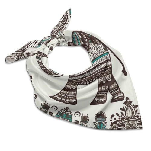 Bohemian Elephant Pattern Silk Scarf Fashion Satin Head Scarf Lightweight Head Scarves for Neck Silk Scarves for Women Men Boho Hair Wrap Sleeping Kerchief Bandanas Pocket Square 25