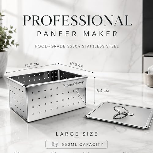 Image of Paneer Maker Steel Mould Press - 12.5 x 10.5 x 6.4cm | Large | 650 ML | Stainless Steel Press for Healthy Homemade Paneer, Tofu & Cheese | Rust-Free, Durable & Easy to Clean