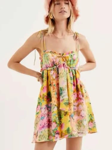 Summer Floral Boho Dresses for Women Spaghetti Straps Beach Dress Ruffle Sexy Mini Dress2