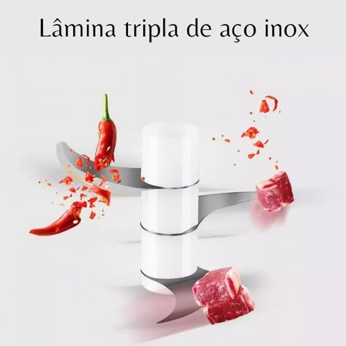 Miniprocessador Triturador de Alimentos Elétrico Sem Fio com 3 Lâminas de Aço Inoxidável - Ideal par
