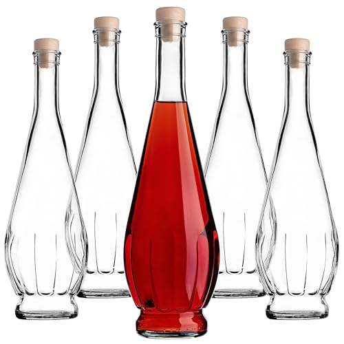 Botellas de cristal KADAX 750 ml, 5 unidades, botellas de licor vacías con corcho, botellas de vidrio para aguardiente, botellas para rellenar licor, vino y aguardiente, botellas de vino