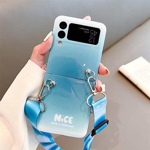 Coque cordon Samsung Z Flip 4 bleu dégradé pour garder les mains libres en balade