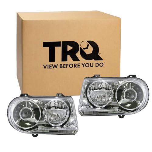 TRQ 2 Piece Headlight Assembly Set Driver & Passenger Side Compatible with 2005-2010 Chrysler 300C CH2502167 CH2503167