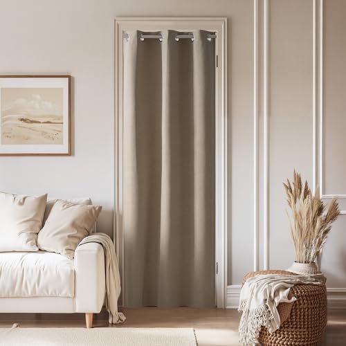 NICETOWN 100% Blackout Door Curtains for Doorway Privacy, W34 x L80 in, Faux Linen Thermal Insulated Temporary Door Cover Room Divider Drape, Grommet