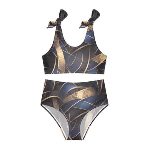 Gold Pattern and Black Girl Two Pieces Kids Bikini Set Quick-Dry Swimsuits Swimming Suits Adjustable Strap3