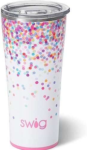 Swig Life 22oz Tumbler, Insulated Coffee Tumbler with Lid, Cup Holder Friendly, Dishwasher Safe, Stainless Steel, Large Travel Mugs Insulated for Hot and Cold Drinks (Confetti)