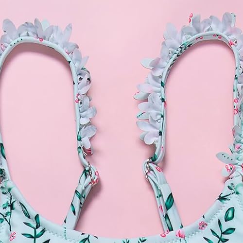 2-Piece Girls 𝐇awaiian Swimming Bathing Suit Cute Floral Bikini Swimsuit Summer Ruffle Strap Tank Top & Bottoms2