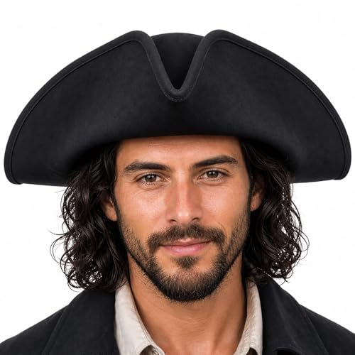 Image of HOMELEX Pirate Tricorn Hat for Adults Halloween Costume | Adult pirate tricorn hat in black, brown, or gold for Halloween, colonial costumes, parties, stage, and photos.