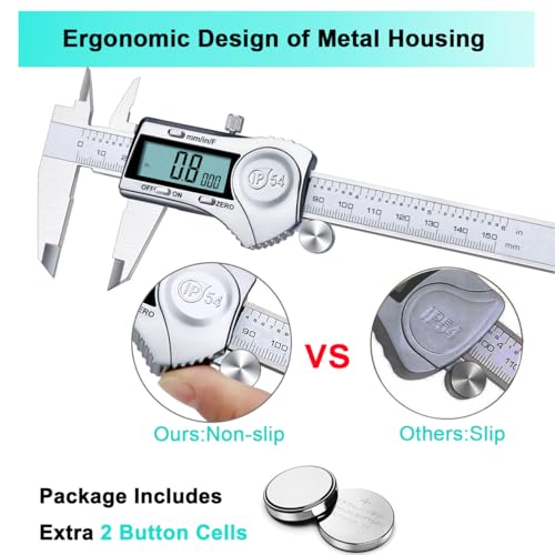 kynup digital caliper caliper measuring tool outside micrometer vernier dial caliper stainless steel ip54 splash proof protection inch metric fraction conversion large lcd screen 6inch150mm