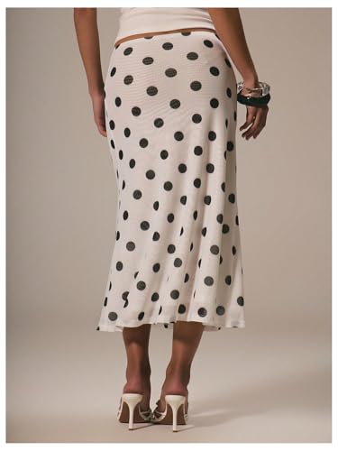 SOLY HUX Women's Polka Dots Midi Skirt Low Rise Summer Casual Going Out Skirts2