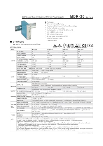 Alimentation électrique sur rail DIN MDR-20-24V bloc à découpage de 20W - 4