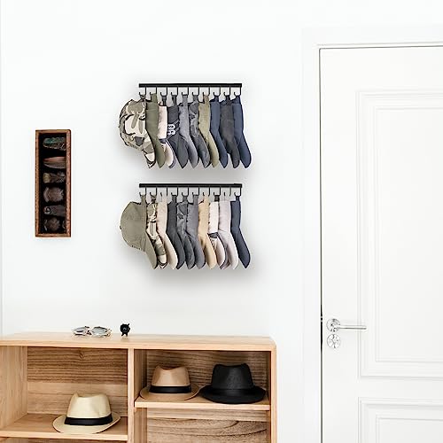 Mkono Hat Rack Wall Mount Set of 2 Hat Storage Organizer for 20 Baseball Caps, Modern Metal Closet Hat Hooks for Wall, Ball Caps Holder Organizer for Bedroom Entryroom Closet Organization, Black by Mkono - Image 2