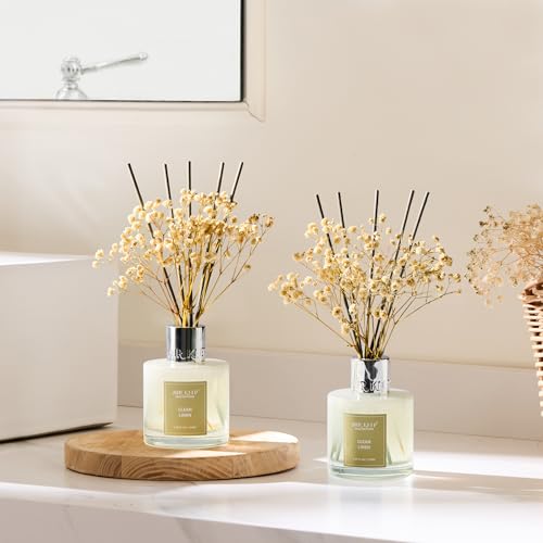 Image of Airkeep Reed Diffuser 3.38 oz (100ml) 2pk, Clean Linen Scented Reed Diffuser Set,Reed Diffuser & Oil Diffuser Sticks, Aromatherapy, Airkeep Reed Diffuser Set Box 2-Clean Linen