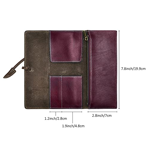 Image of ZLYC Handmade Leather Pencil Case Soft Roll Bag Stationery Gift,Burgundy | multi slot pen storage design,school class daily use,office desk organizer,graduation holiday gift,foldable portable size