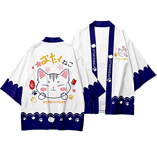 Image of LAI MENG FIVE CATS Women's Lucky Cat Cardigan Kimono Loose Cover up Casual Blouse Cute Tops