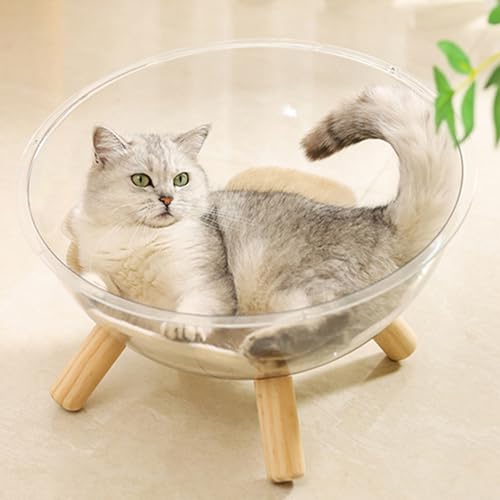 Kleines Katzenbett- Nest für Tiere mit Holzboden | Aktivitätskuppel aus transparentem Acryl zum Schlafen, Entspannen und Spielen- Kaninchen und Welpen-2
