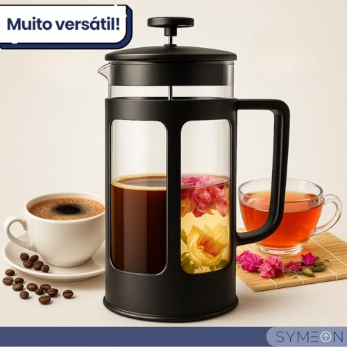 Cafeteira Prensa Francesa Manual Vidro Aço Inox Cremeira Espuma De Leite Com Alça Reforçada 350ml