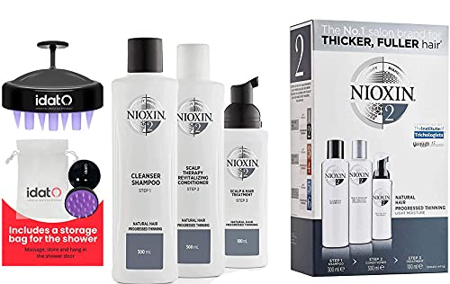 System 2 Kit | 3-in-1 Hair Loss Shampoo 300ml, Conditioner 300ml & Hair Scalp Treatment 100ml For Natural Hair, Progressed Thinning hair Includes Head Massager