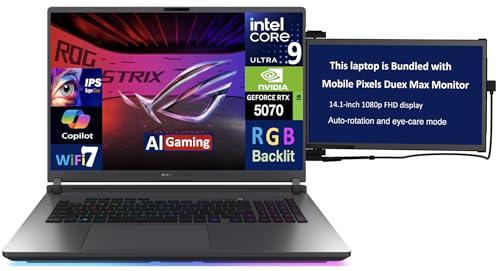 Image of ASUS ROG Strix AI Gaming Laptop 18 inch 240Hz IPS WQXGA Display (Intel Ultra 9-275HX, GeForce RTX 5070 8GB, 64GB DDR5, 8TB PCIe SSD, RGB KB, Thunderbolt 4, Win 11 Pro) w /Duex Max DS Monitor