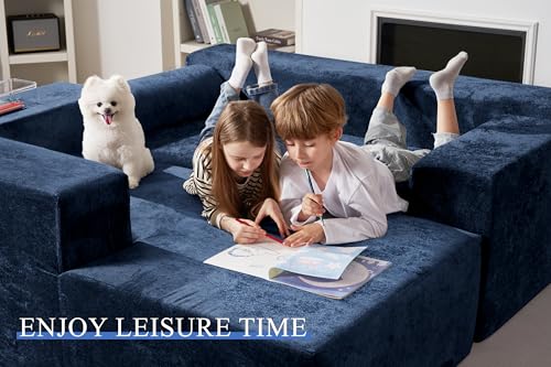 Image of HABUTWAY 105 inch L-Shape Modular Sectional Sofa Couch for Living Room,No Assembly Required,Modular Comfy Sofa with Deep Seat for Living Room Bedroom,Luxury Distressed Velvet(Left,Blue)