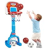 2 in 1 Kids Basketball Hoop with Soccer Goal Net, Toddler Basketball Hoop Adjustable, Sport & Outdoor Toys, 2 Year Old boy Gifts for Indoor and Outdoor Soccer, Backyard Soccer, Pool Basketball