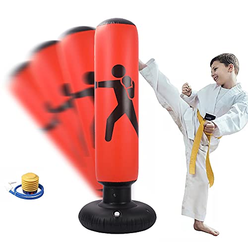 Inflatable Kids Punching Bag 63inch Free Standing Punching Bag with Stand for Kids/Adults Inflatable Standing Boxing Punching Bag