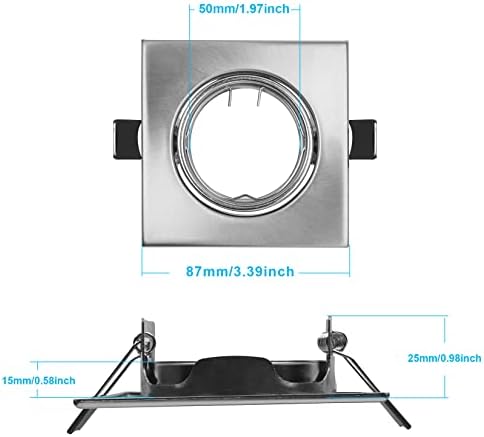 20x Modern GU10 Downlights for Ceiling, Square Brushed Metal Frame for Recessed Ceiling Lights, Tilt Swivel Spotlight - External Dimensions: 90mm, Cut-Out Hole Size:68-80 mm