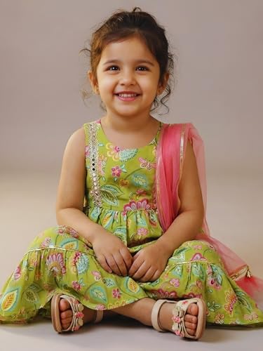 Image of Ethnic kurta for girls | Kids Salwar Suit Set | Girl's Printed top Sharara Dress Set for kids girls