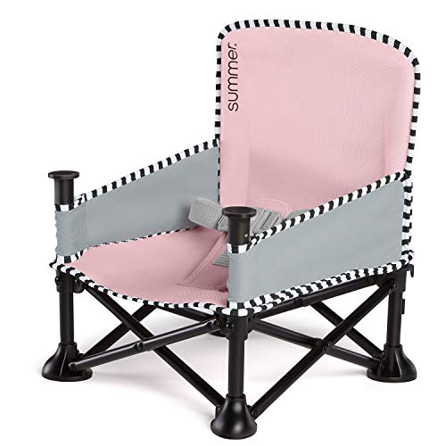 Image of Summer by Bright Starts Pop 'N Sit Portable Booster Chair, Floor Seat, Indoor /Outdoor Use, Compact Fold, Bubble Gum, 6 Mos - 3 Yrs