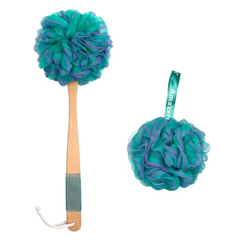 AmazerBath Back Scrubber for Shower, Loofah with Wooden Handle, Green