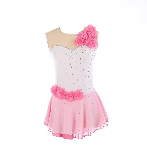 JRUIA Figure Skating Dance Competition Dresses for Girls Roller Skate Dress Elasticity Ice Performance Skirt Ballet Costumes,Pink,L