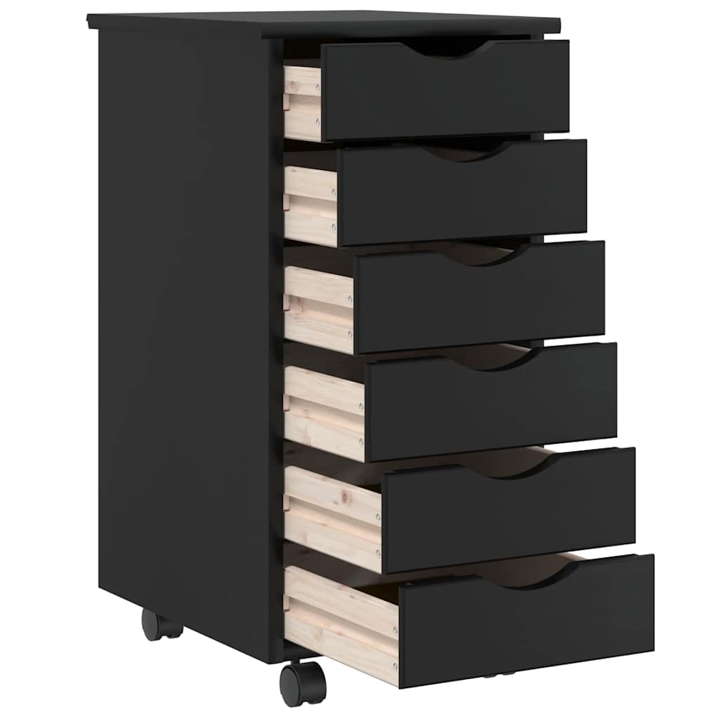 Hothingwell Armadio a rotelle con cassetti in legno di pino massiccio nero, raccoglitore a rotelle per ufficio con ruote, carrello portaoggetti per documenti e file, mobile con cassetti per soggiorno,
