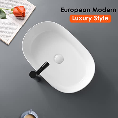 Davivy 22'' X 14.5'' Bathroom Vessel Sinks With Pop Up Drain,Oval Vssel Sink,Bathroom Sinks Above Counter,Ceramic Vessel Sink,Counter Top Sink,White Vessel Sink,Oval Sink Bowls For Bathroom #TOP6