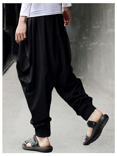 Verdusa Men's Drawstring Waist Harem Pants Casual Loose Drop Crotch Trousers3