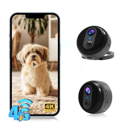 Mini cámara de vigilancia magnética celular 4G LTE, cámara de seguridad sin WiFi (tarjeta SIM incluida), cámara espía 4K HD, grabación activada por movimiento PIR, visión nocturna inteligente, lente