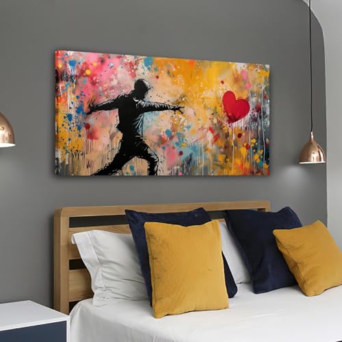 Peinture Banksy garçon et amour sous forme d'impression murale graffiti encadrée