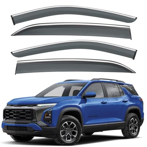 VESUL Compatible with 2025 Chevy Equinox (NOT for EV) Window Deflectors OEM-Style Rain Guards 4-Piece Set No-Drills Installation Smoke Tinted Windshield Vent Visors 304 Stainless Steel Trim
