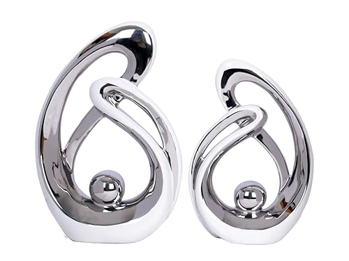 2 Pcs White and Silver Living Room Decor Table Sculpture