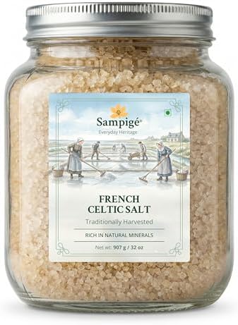 Sampige French Celtic Salt (907 g) | 32oz- 907g | Unrefined Sea Salt from French Coastal Marshes | Traditionally Harvested Celtic Sea Salt for Indian & Global Cooking