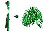 SpigotKing Coiled Garden Hose,5 Pattern Spray Nozzle Plus Quick Connect BONUS- Flexible Water Hose, Retractable - Expanding, No Kink Hose, Best For Yard, RV, Gardening Gifts – Shrinking, 50ft Hose Kit
