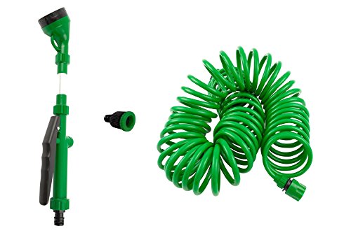 Coiled Garden Hose with Quick Connect - 5 Pattern Sprayer - Flexible Water Hose - Expanding, No Kink Hose, Best Yard, RV, Gardening Gifts for Men or Women – Outdoor and Lightweight 3/8 X 50ft Hose Set
