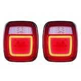XtraGlow Halo Tail Lights Assembly Square Rear Combination Tail Lamps with Passenger and Driver Side Marker Stop Turn Signal Brake Lights Replacement for 1979-2006 Wrangler TJ YJ CJ5 CJ7 Red, 2Pcs