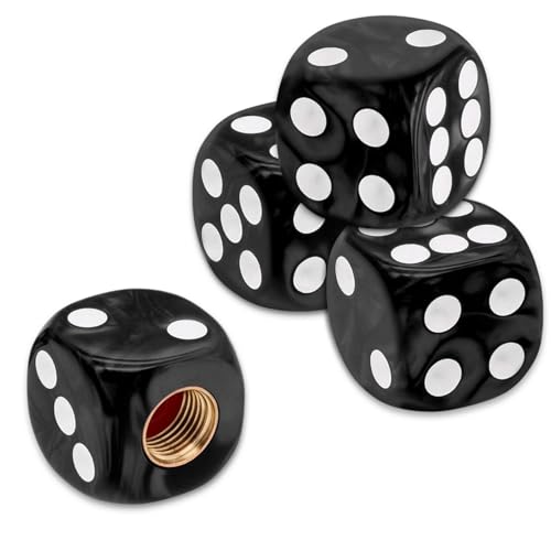 Surosha 4PCS Dice Style Tire Valve Stem Caps, Tire Valve Stem Covers, Corrosion Resistant Leakproof Car Wheel Air Caps with Rubber Ring, Wheel Tyre Air Cover for Vehicles (Pearl Pattern Black)