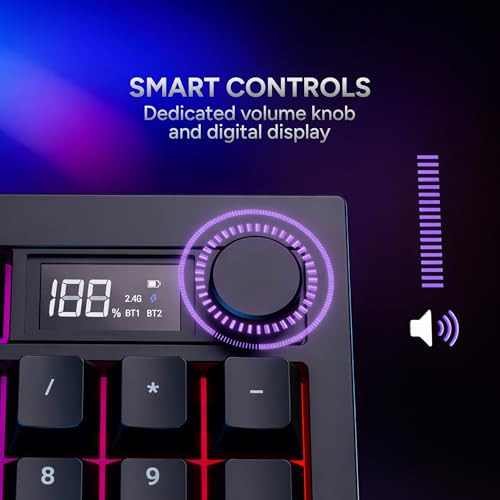 Image of KARNAGE by EVM Visage 95 RGB Backlit Wireless Gaming Keyboard [95 Keys] Triple Mode BT 5.0, 2.4GHz & USB-C | Semi- Mechanical | Volume Knob & Display | 2000mAh | Win & Mac | 2 Yr Warranty | White Blue