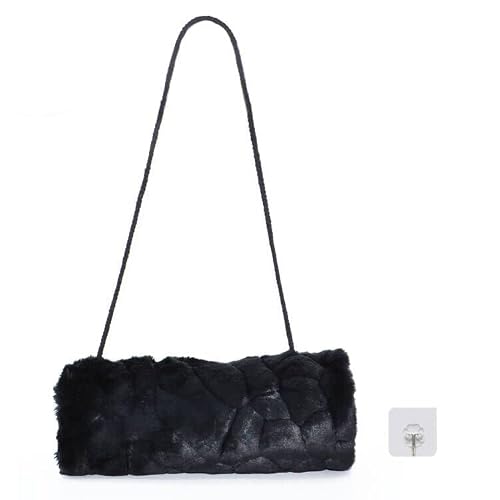 Handmuff Faux Fur Hand Muff Black Hand Warmer with Strap Pocket for Women 1pcs, with Transparent Hook 1pcs