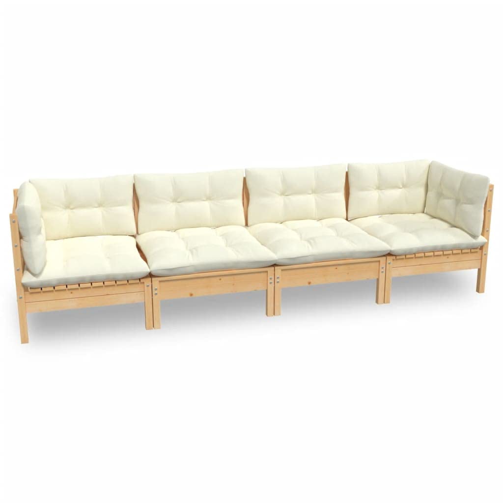 vidaXL Bois de Pin Massif Salon de Jardin 4 pcs avec Coussins Mobilier de Patio Meubles d'Extérieur Mobilier de Jardin Meubles de Terrasse Crème