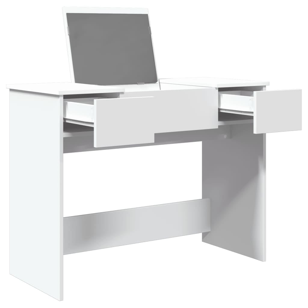 Tocador con espejo blanco de madera, cristal, 100 x 45 x 76 cm, espacio de maquillaje con cajón, espacio de almacenamiento para dormitorio, baño, niña, habitación juvenil